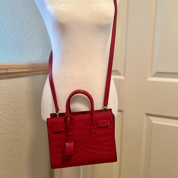 Saint Laurent Croc embossed red handbag with crossbody strap, dust bag, 🔐 - Picture 5 of 7
